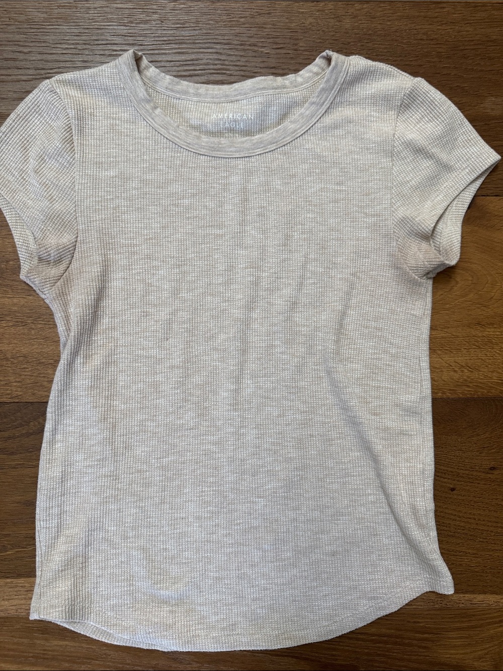 American Eagle Outfitters Women’s Short Sleeve Waffle Tee in Light Beige